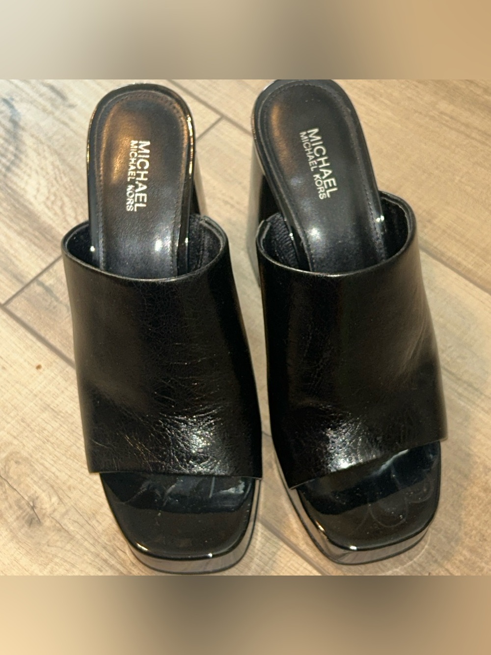 MICHAEL MICHAEL KORS Celeste Leather Platform Mule Chunky Heel Black Size 6.5 - Picture 3 of 6